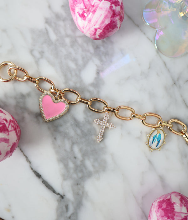 Pink Our Lady charm bracelet