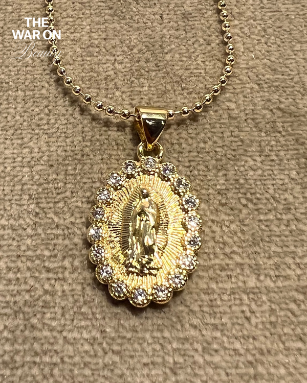 Our Lady of Guadalupe oval gem necklace