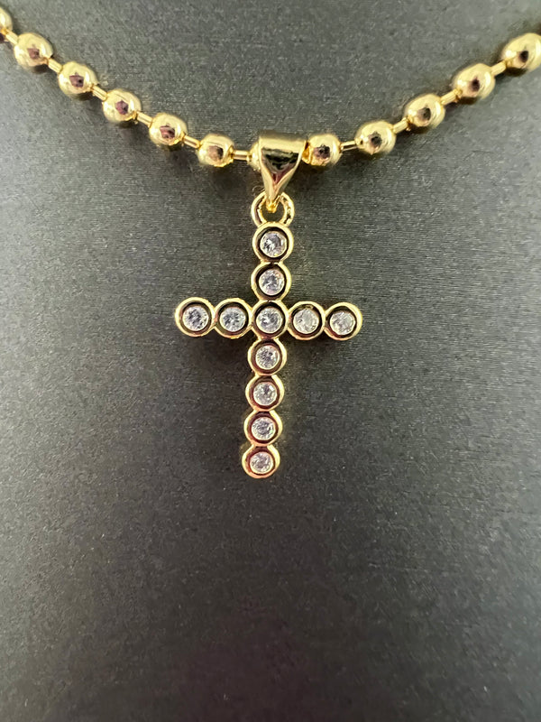 Circle gem cross necklace