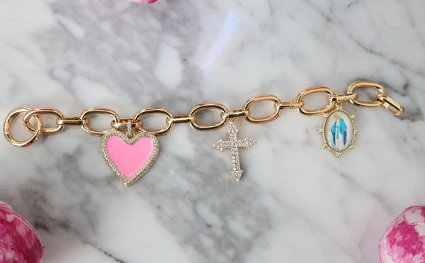 Pink Our Lady charm bracelet