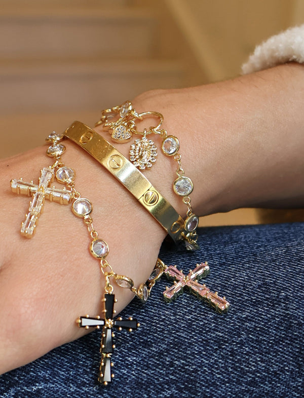 CZ Bezel Bracelet with Mini Charms