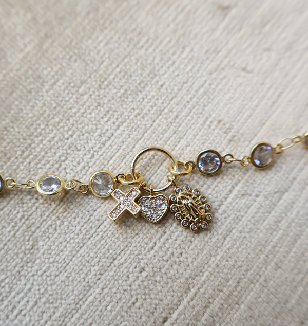 CZ Bezel Bracelet with Mini Charms