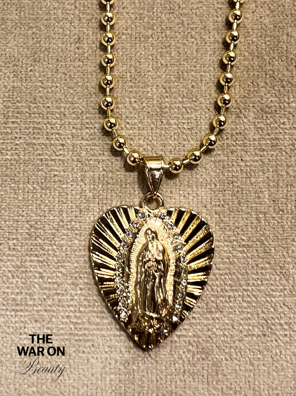 Jumbo Our Lady of Guadalupe Heart Neckalce