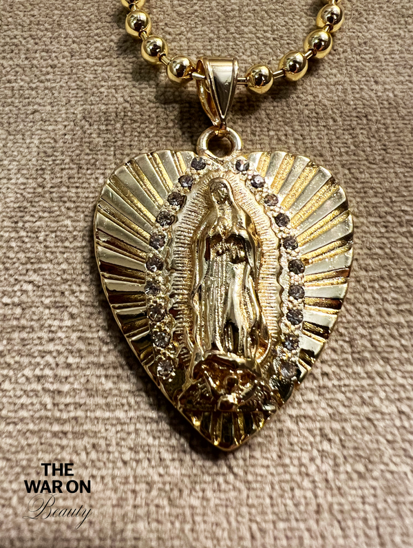 Jumbo Our Lady of Guadalupe Heart Neckalce